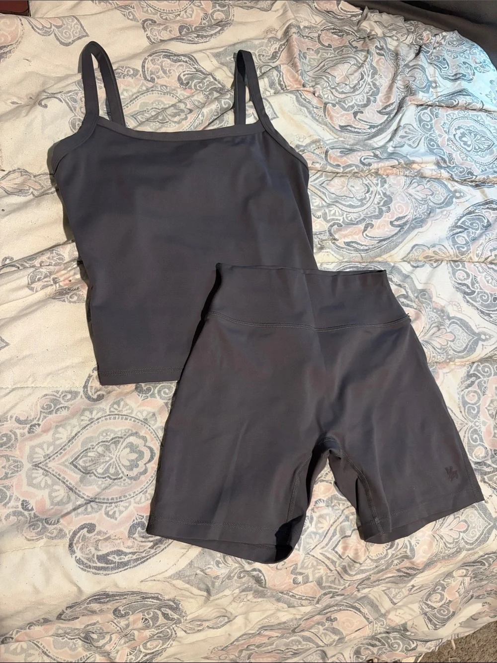 Young LA Women’s Charcoal Stretch Tank and High-Waist Bike Short Set